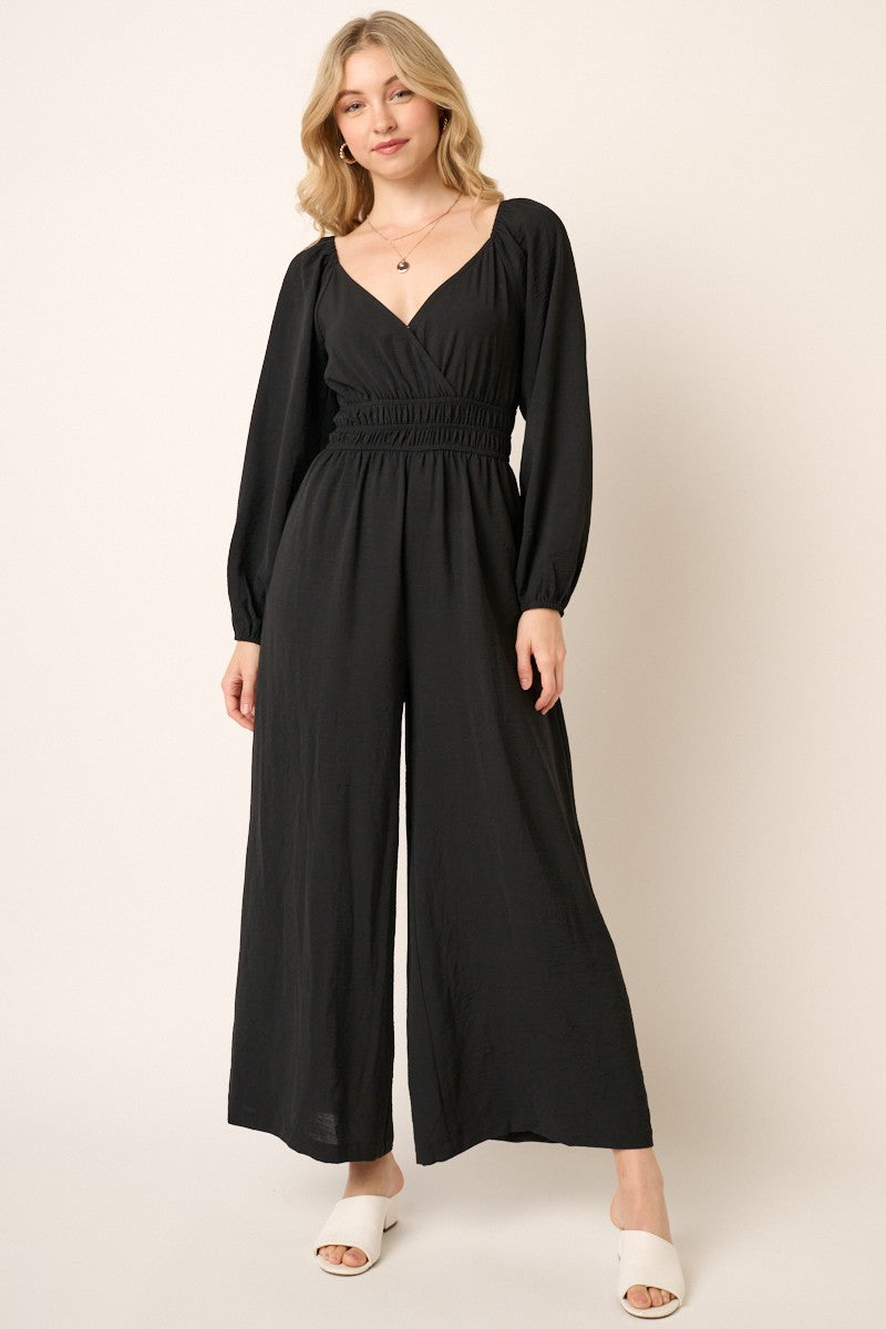 Long Sleeve Smocked Middle Jumpsuit
