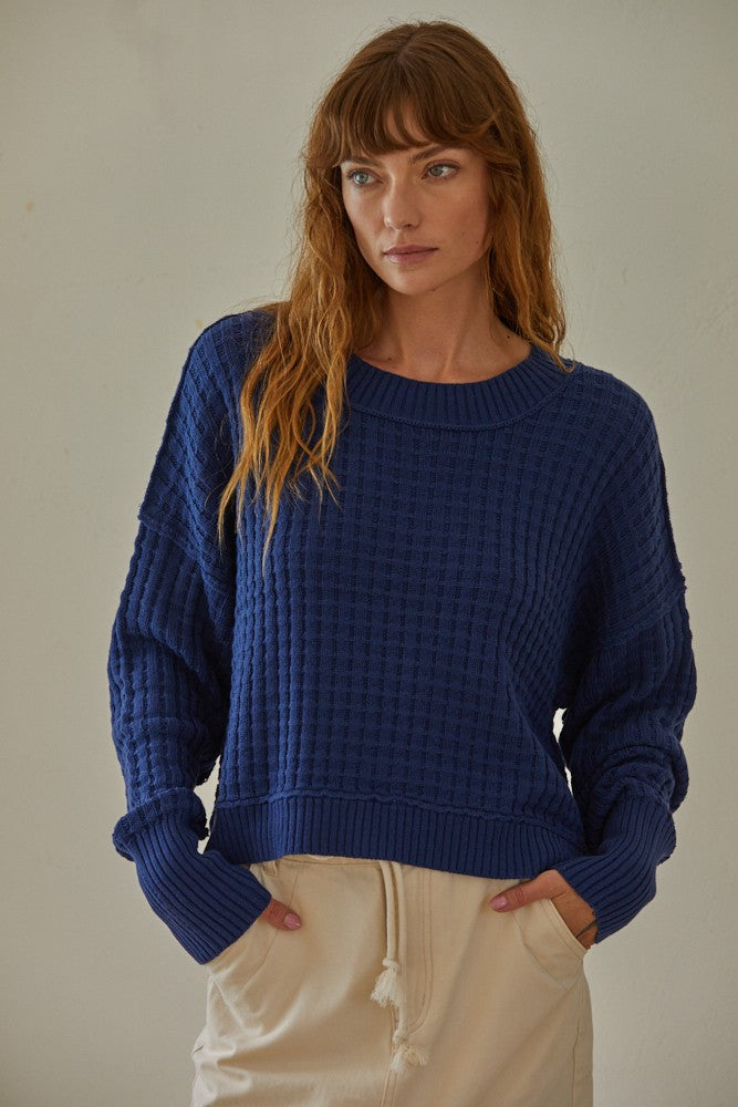 Woven Drop Shoulder Textured Sweater