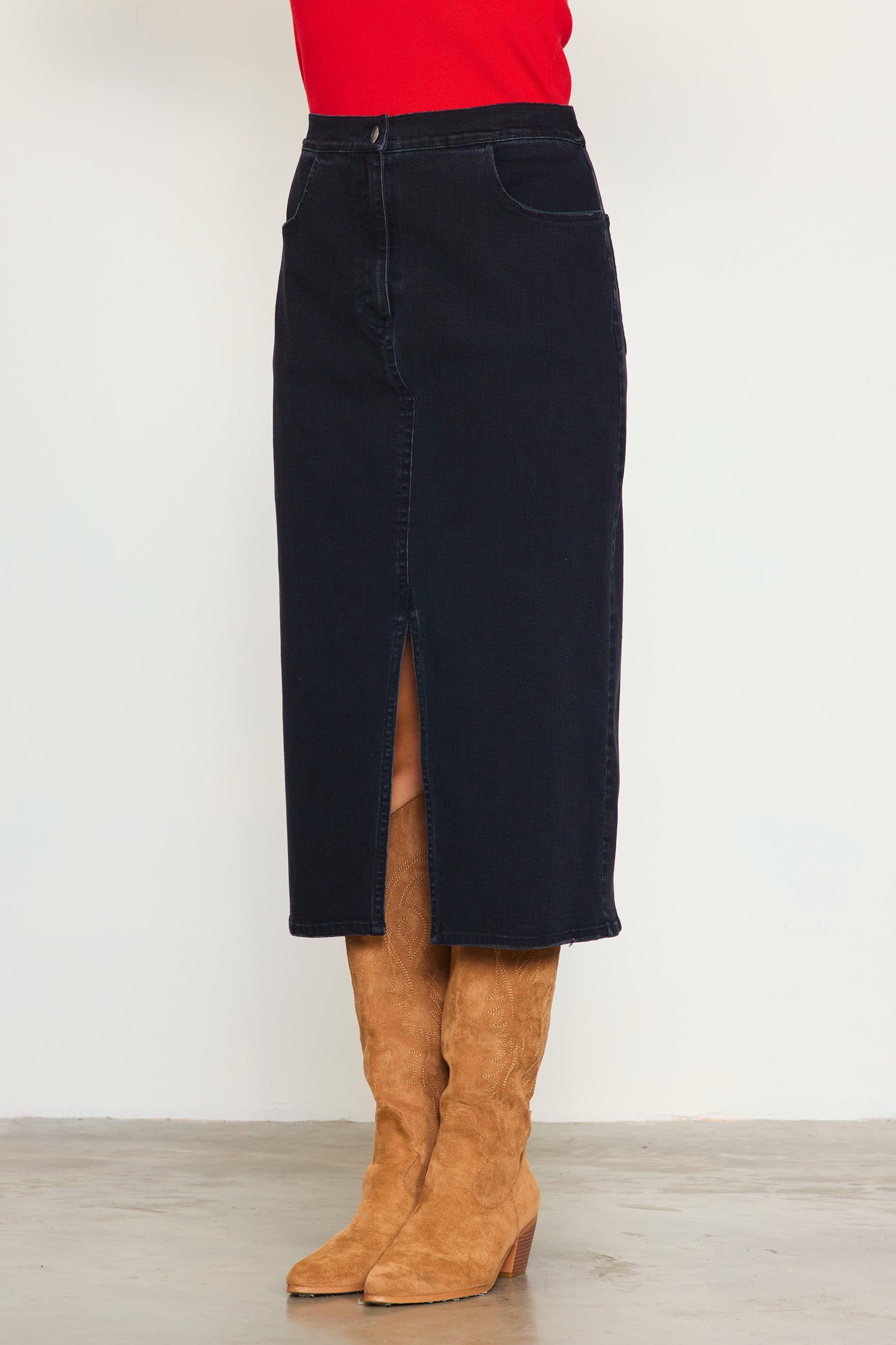 Front Slit Maxi Denim Skirt
