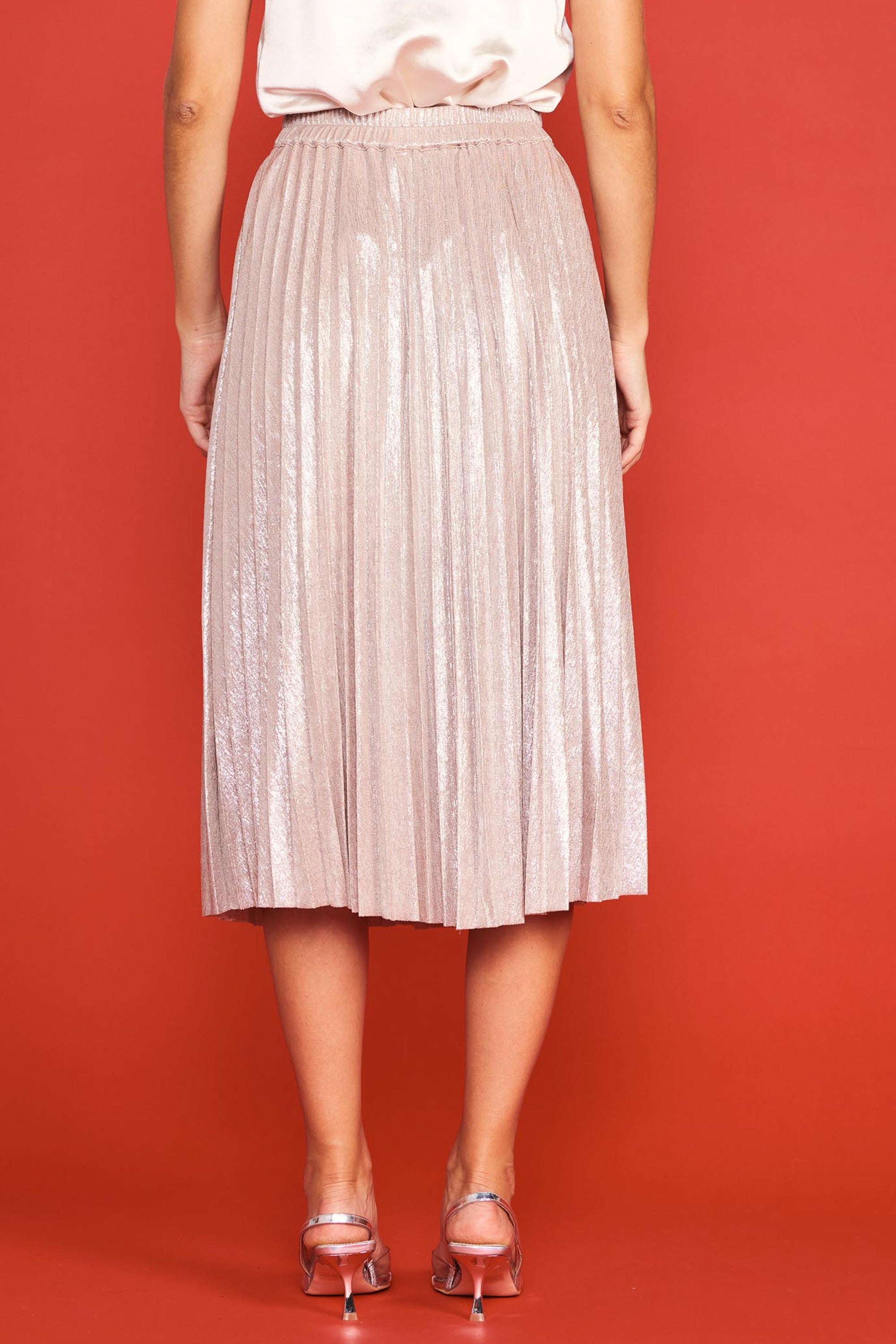 Foil Coated Pleated Midi Skirt
