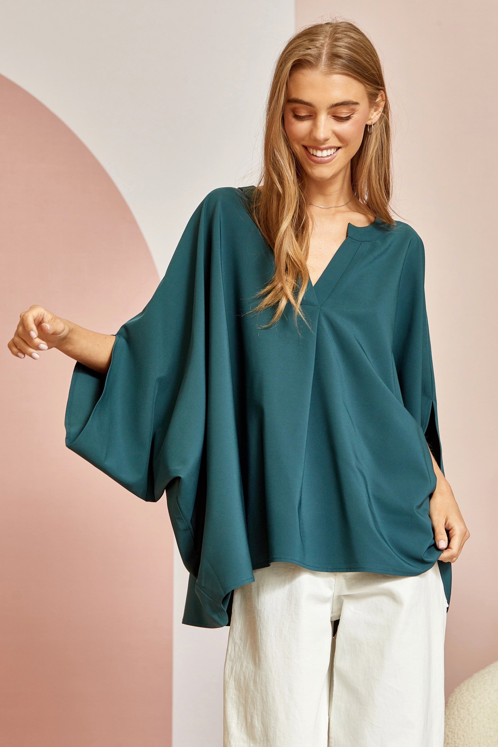 Flare Sleeve V Neck Blouse
