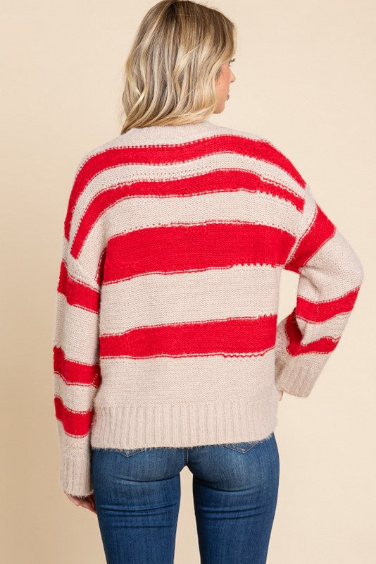 High Neck Striped Sweater