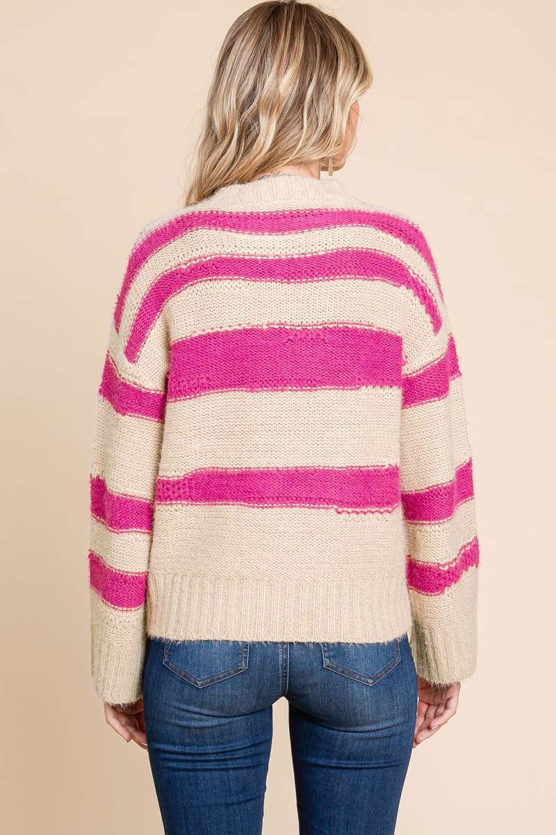 High Neck Striped Sweater
