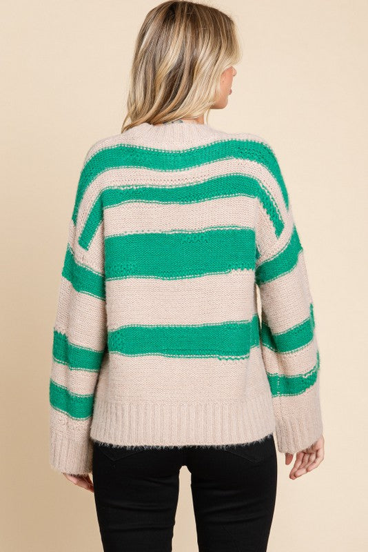 High Neck Striped Sweater