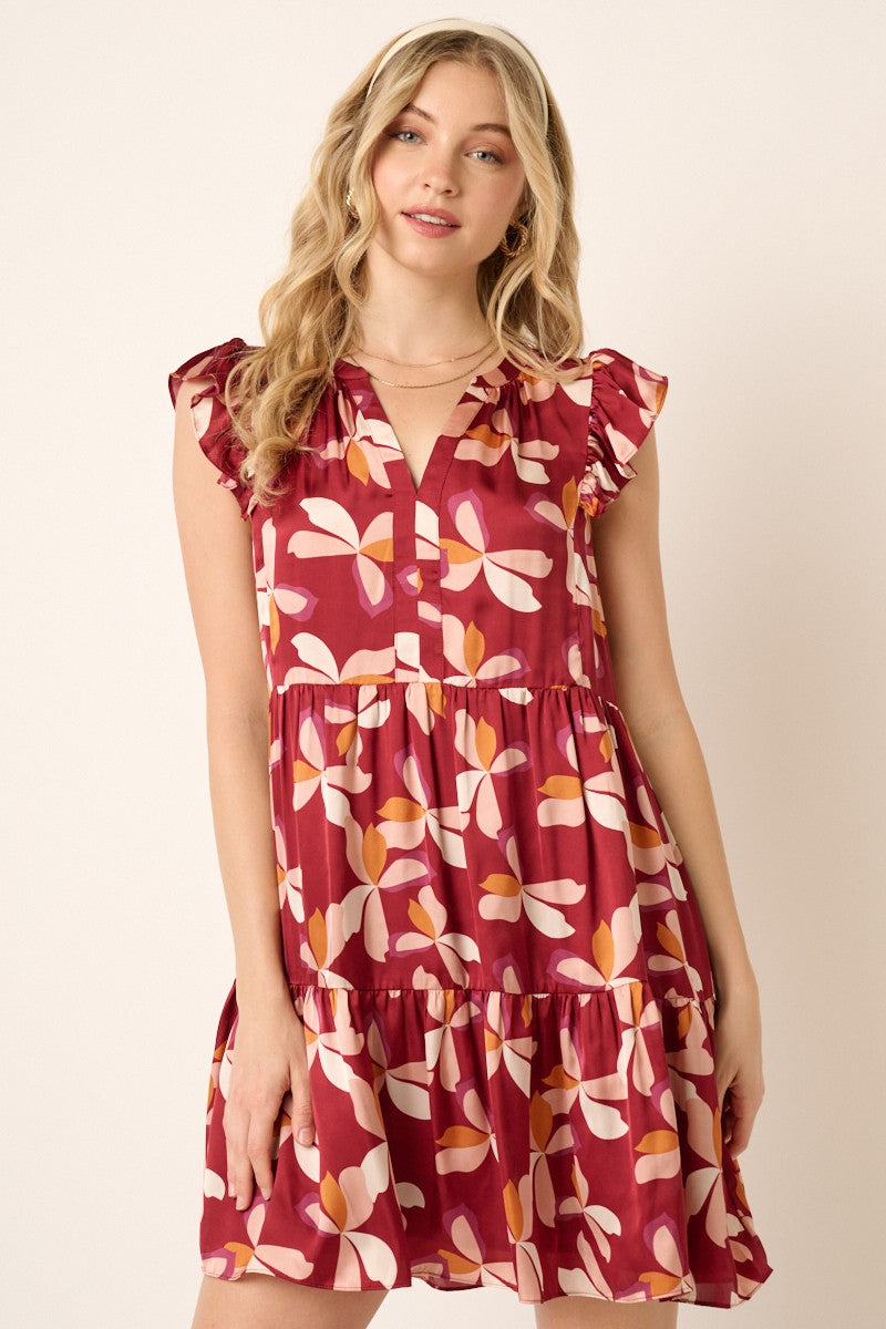 Flower Print Satin Tier Dress