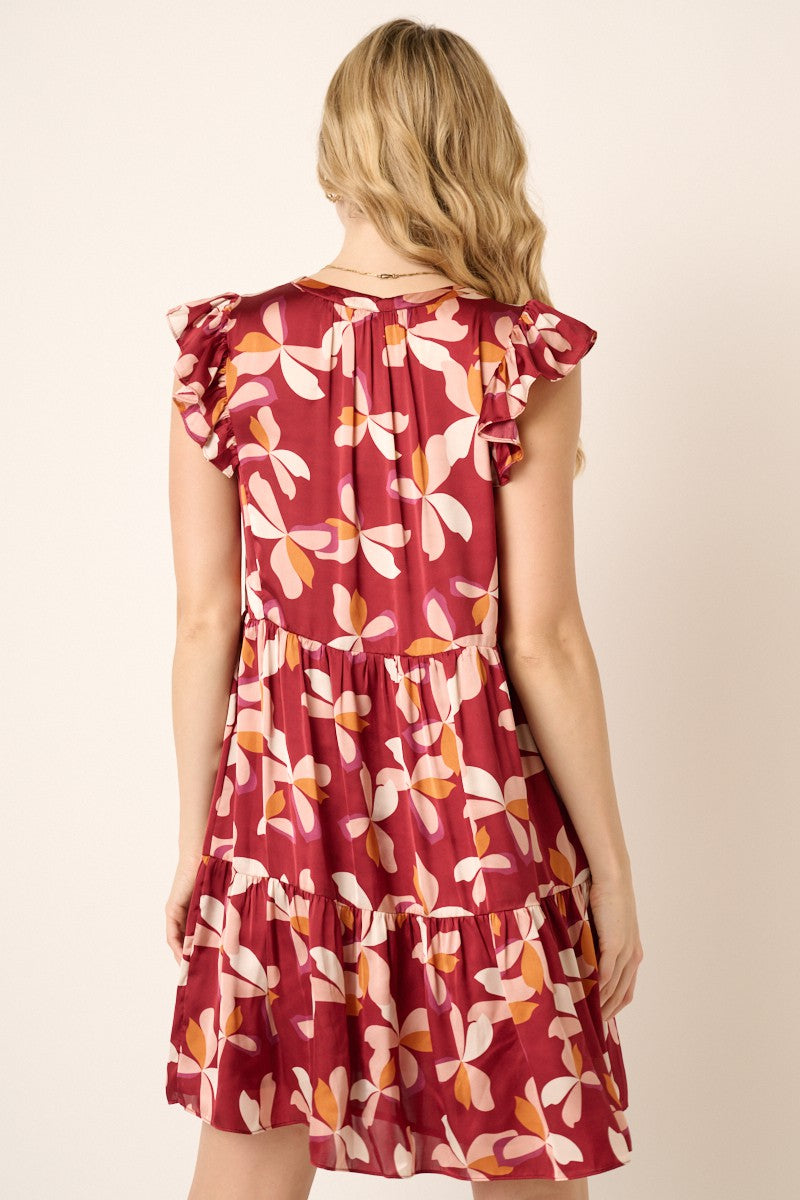 Flower Print Satin Tier Dress