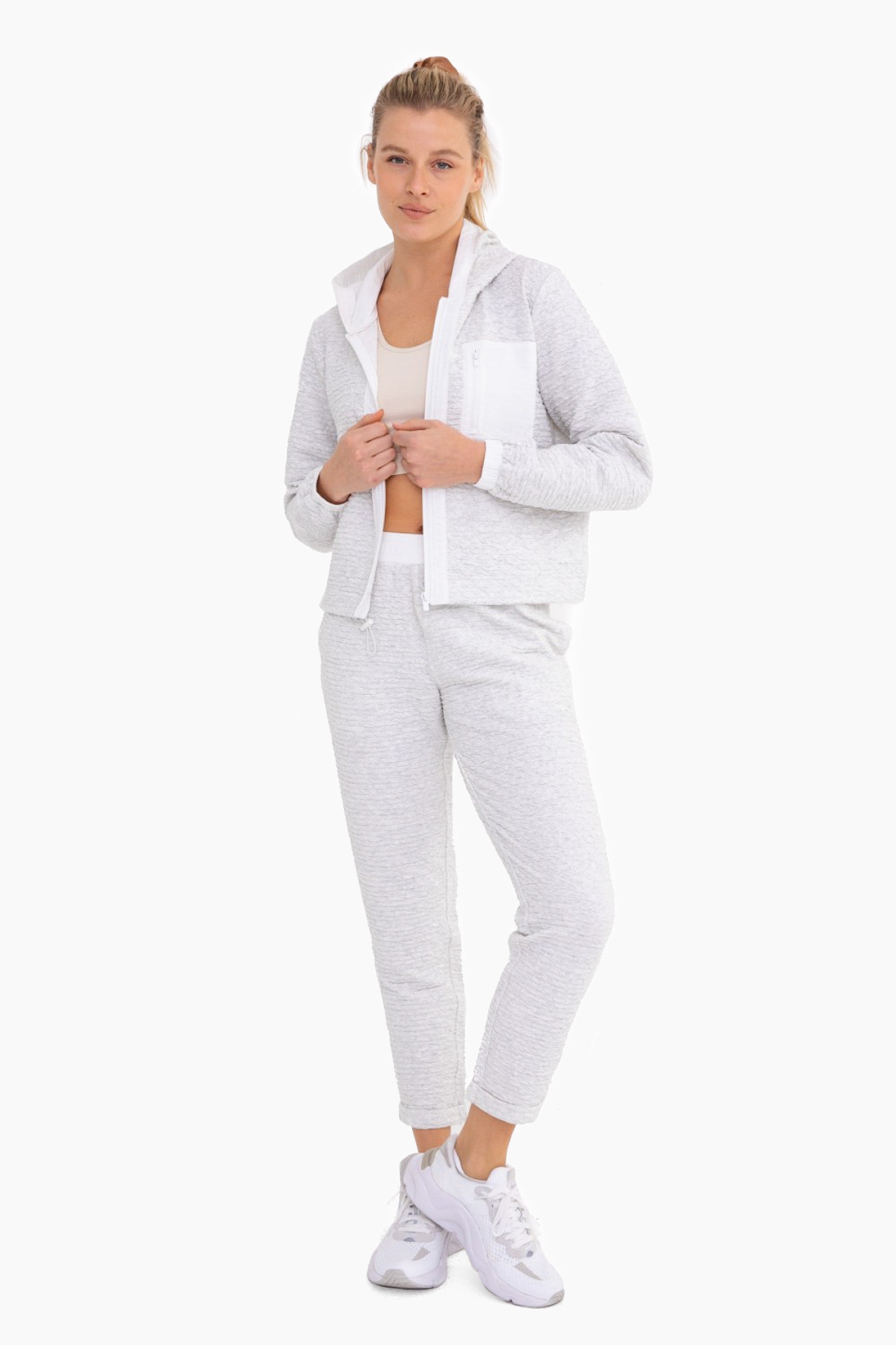 Cotton Blend Textured Zip Up Jacket