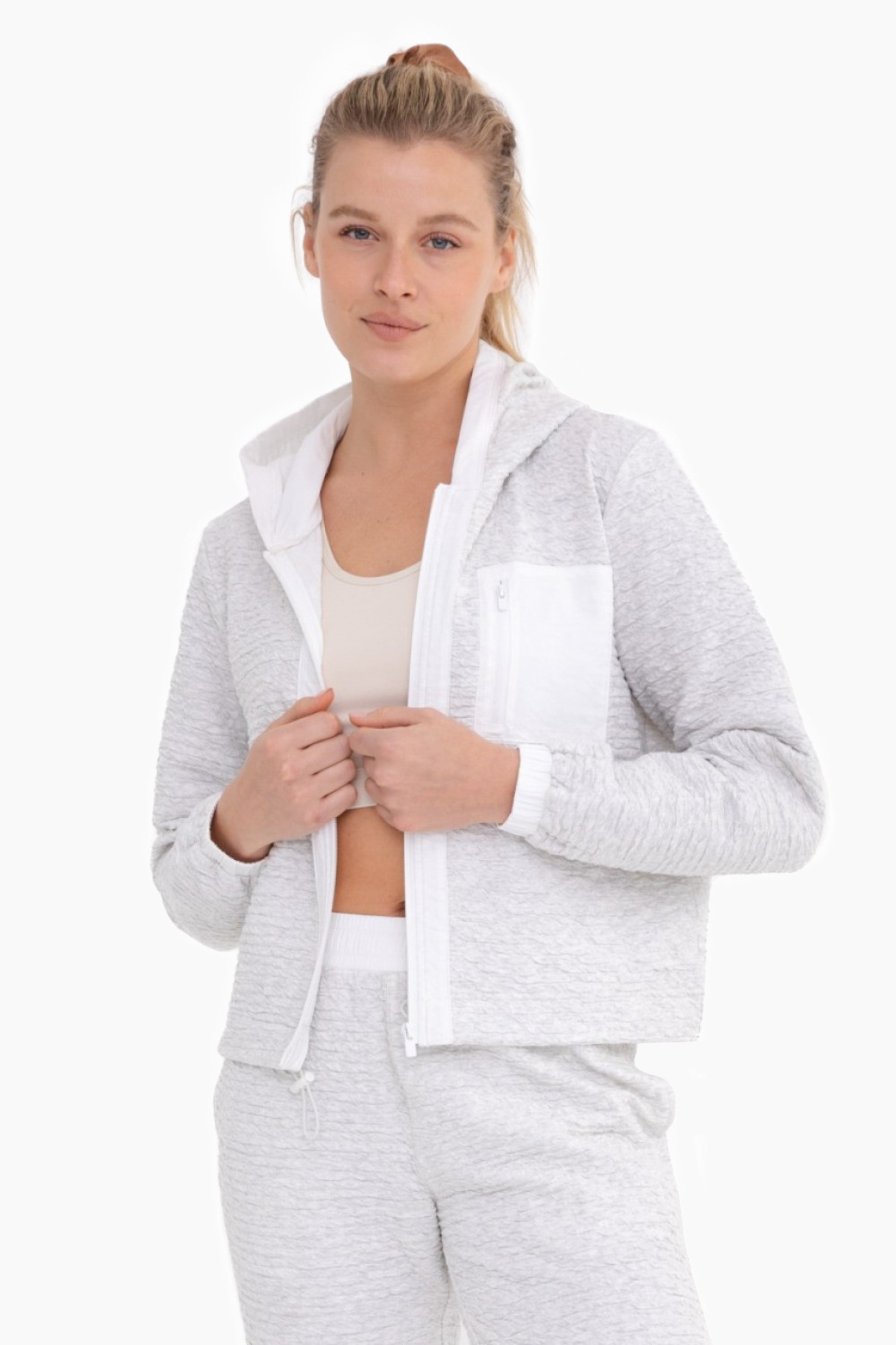 Cotton Blend Textured Zip Up Jacket