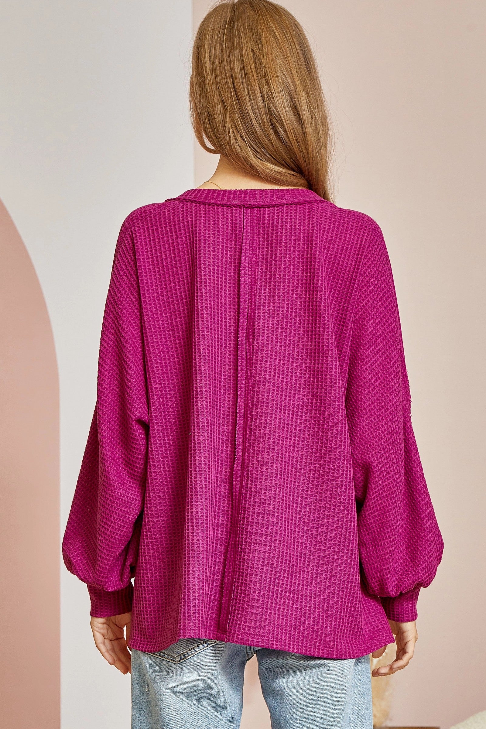 Waffle Raw Edge Long Sleeve