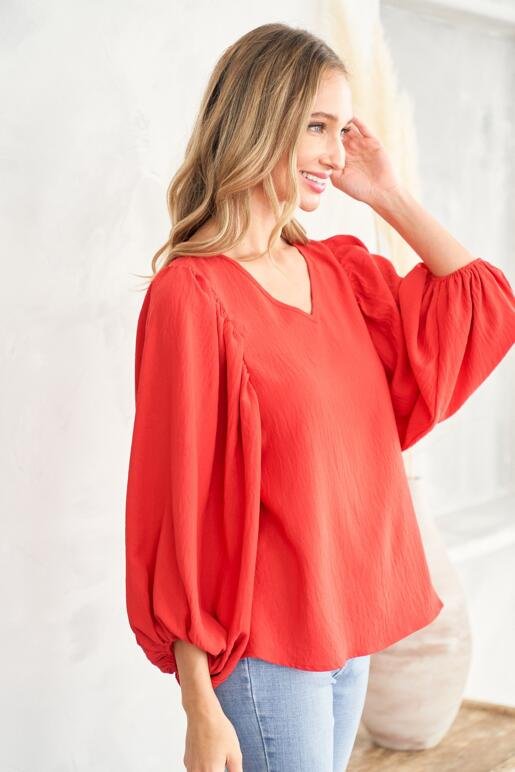 Voluminous Sleeve V Neck Blouse