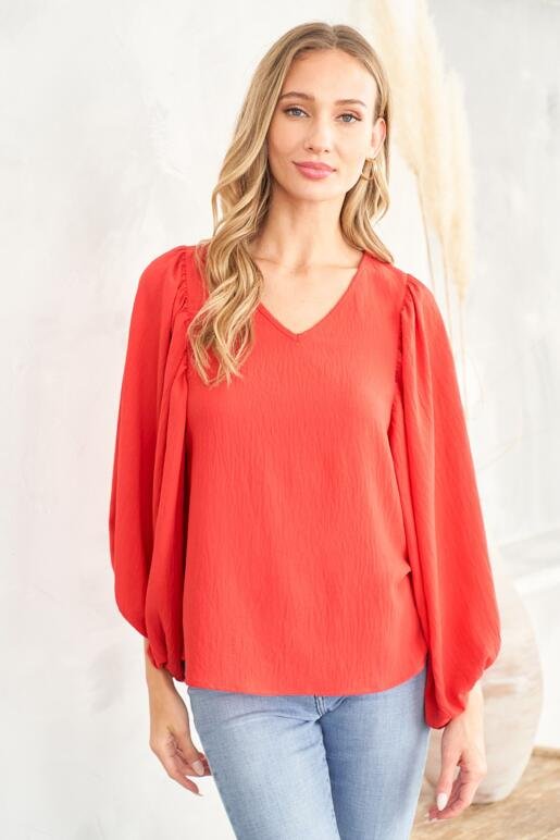 Voluminous Sleeve V Neck Blouse