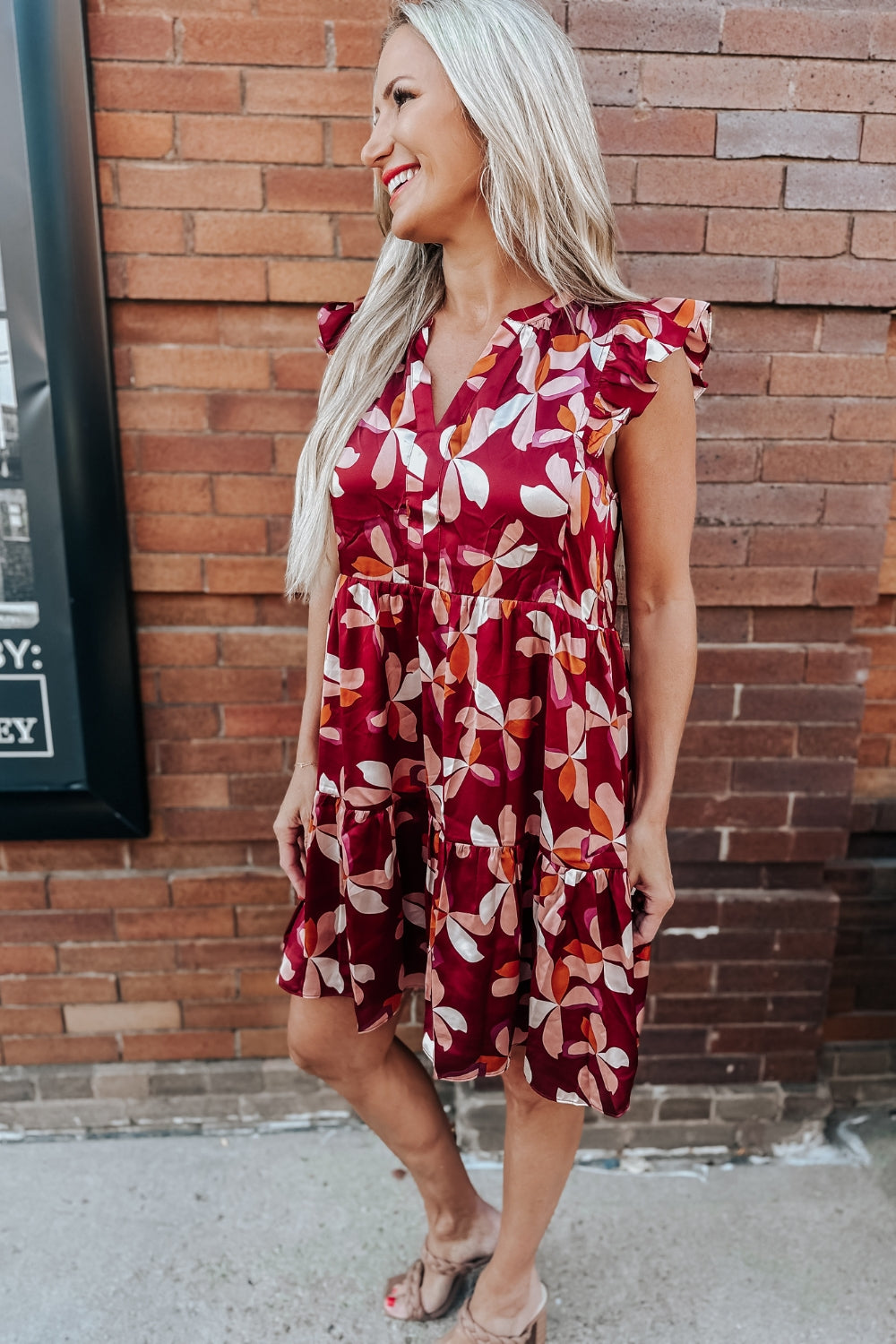 Flower Print Satin Tier Dress