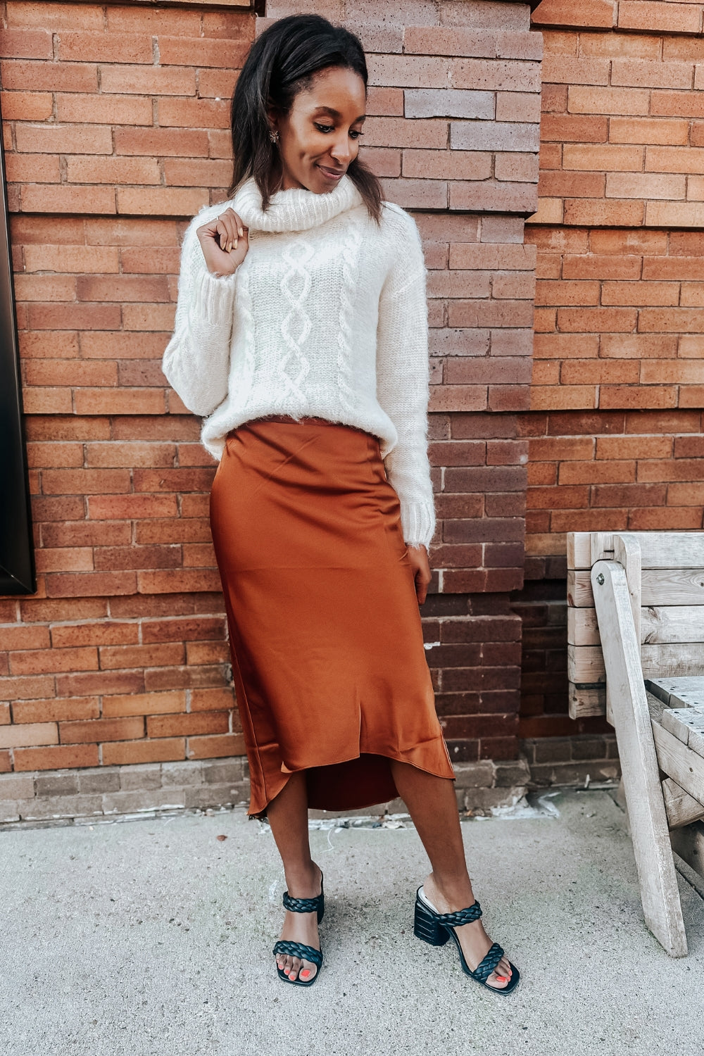 Cable Knit Fuzzy Turtleneck Sweater