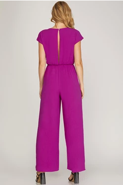 Short Sleeve Woven Jumpsuit