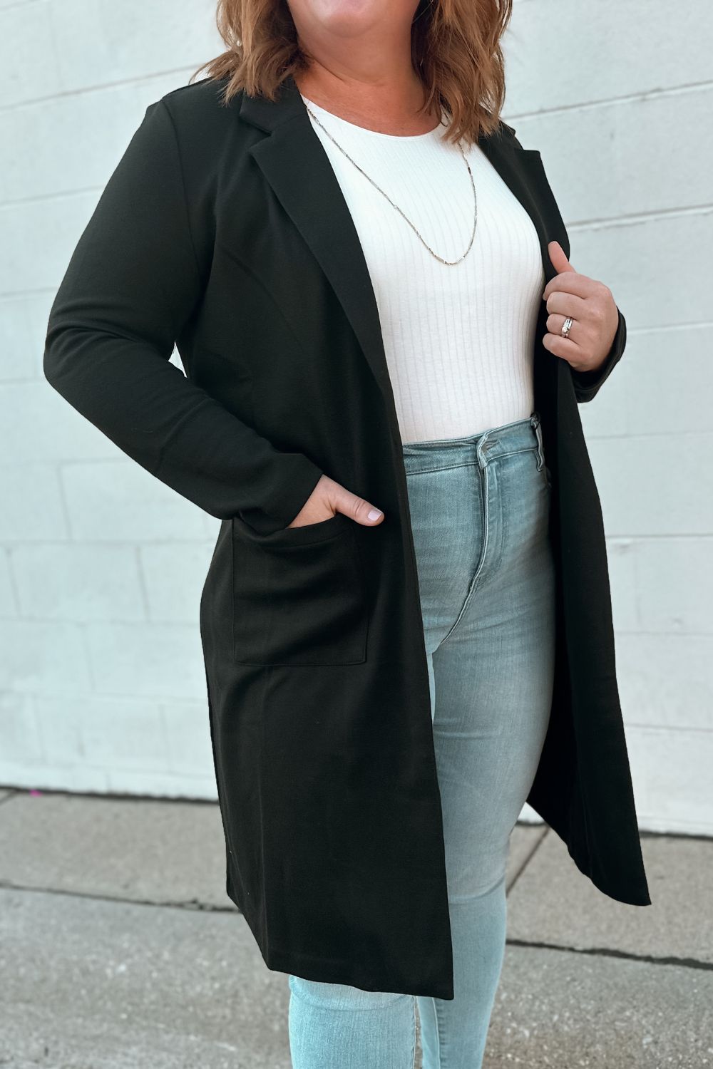 Long Blazer Pocketed Cardigan