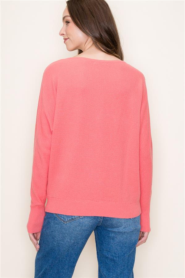 Boat Neck Ribbed Shoulder Long Sleeve