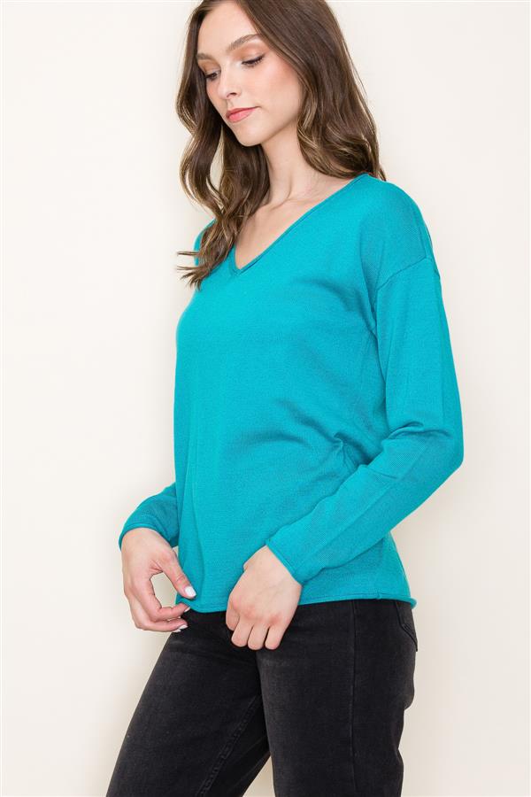 Relaxed V Neck Raw Edge Sweater