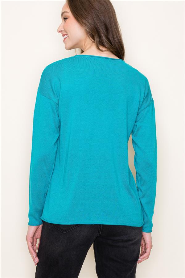 Relaxed V Neck Raw Edge Sweater
