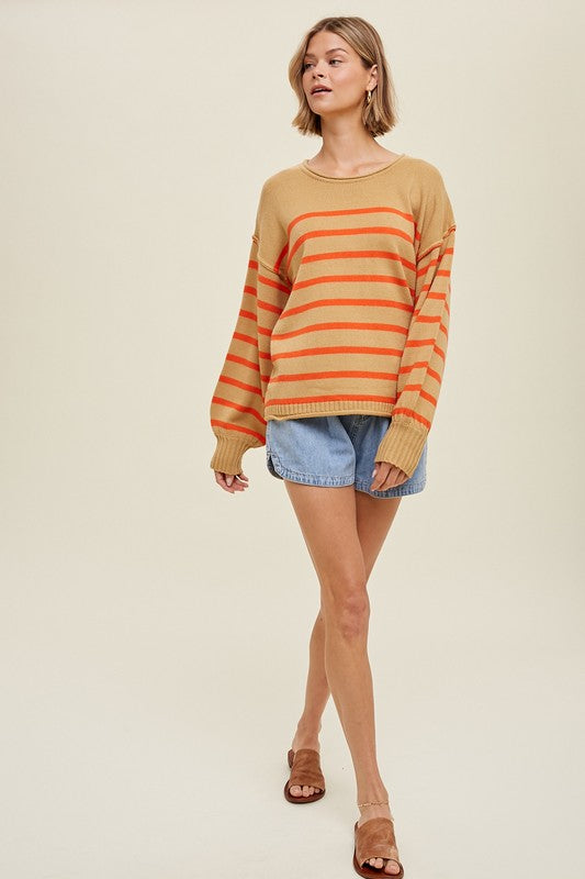 Striped Sweater With Balloon Sleeves