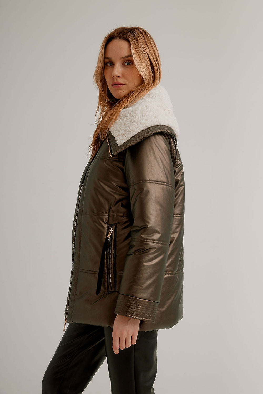Faux Fur Sherpa Collar Coat