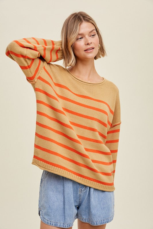 Striped Sweater With Balloon Sleeves