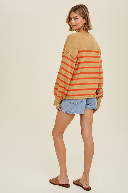 Striped Sweater With Balloon Sleeves