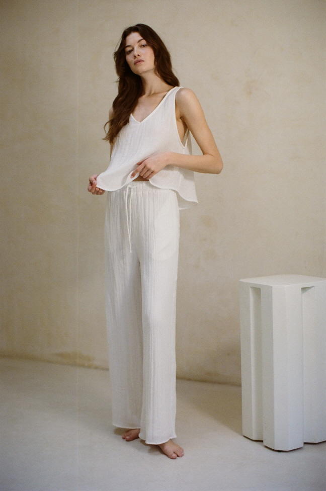 Linen Drawstring Flowy Pant