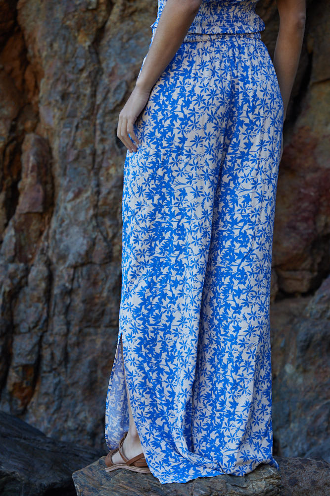 Floral Drawstring Flowy Pants-Set