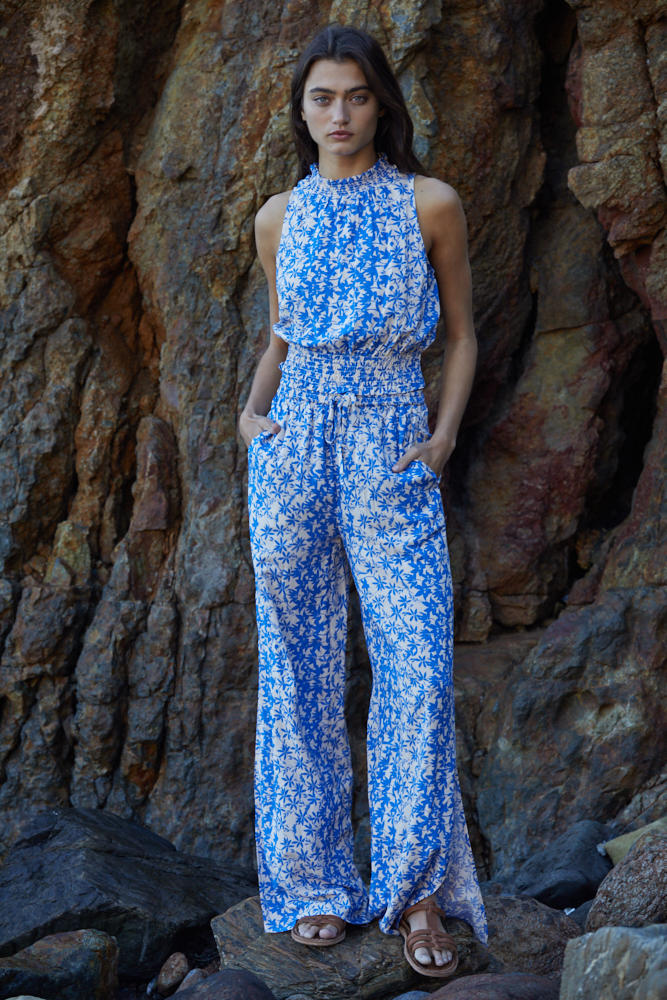Floral Drawstring Flowy Pants-Set