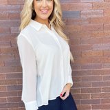 Long Sleeve Woven Shirt Pleat Back