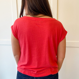 Short Sleeve Boat Neck Knot Front Knit Top