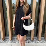 Drop Shoulder Button Up Woven Shirt Dress
