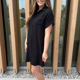 Drop Shoulder Button Up Woven Shirt Dress
