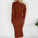 Ribbed Knitted Split Front Midi Dress