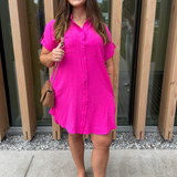 Drop Shoulder Button Up Woven Shirt Dress