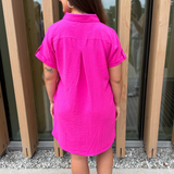 Drop Shoulder Button Up Woven Shirt Dress