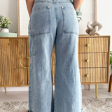 Belted Patch Pocket Wide Leg Jeans