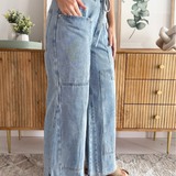 Belted Patch Pocket Wide Leg Jeans