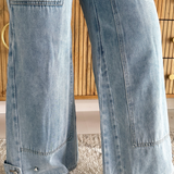 Belted Patch Pocket Wide Leg Jeans