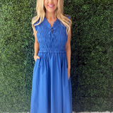 Front-Tie Smocked Detail Midi Dress