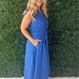 Front-Tie Smocked Detail Midi Dress