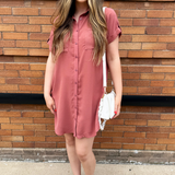 Drop Shoulder Button Up Woven Shirt Dress