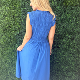 Front-Tie Smocked Detail Midi Dress