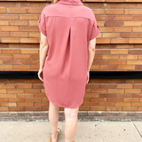 Drop Shoulder Button Up Woven Shirt Dress
