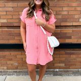 Drop Shoulder Button Up Woven Shirt Dress