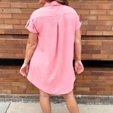 Drop Shoulder Button Up Woven Shirt Dress