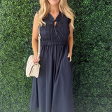 Front-Tie Smocked Detail Midi Dress