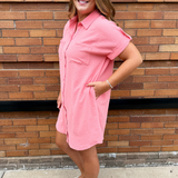 Drop Shoulder Button Up Woven Shirt Dress