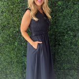 Front-Tie Smocked Detail Midi Dress