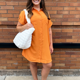 Drop Shoulder Button Up Woven Shirt Dress